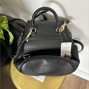 Coach Black Pebbled Leather Convertible Backpack with Gold Hardware